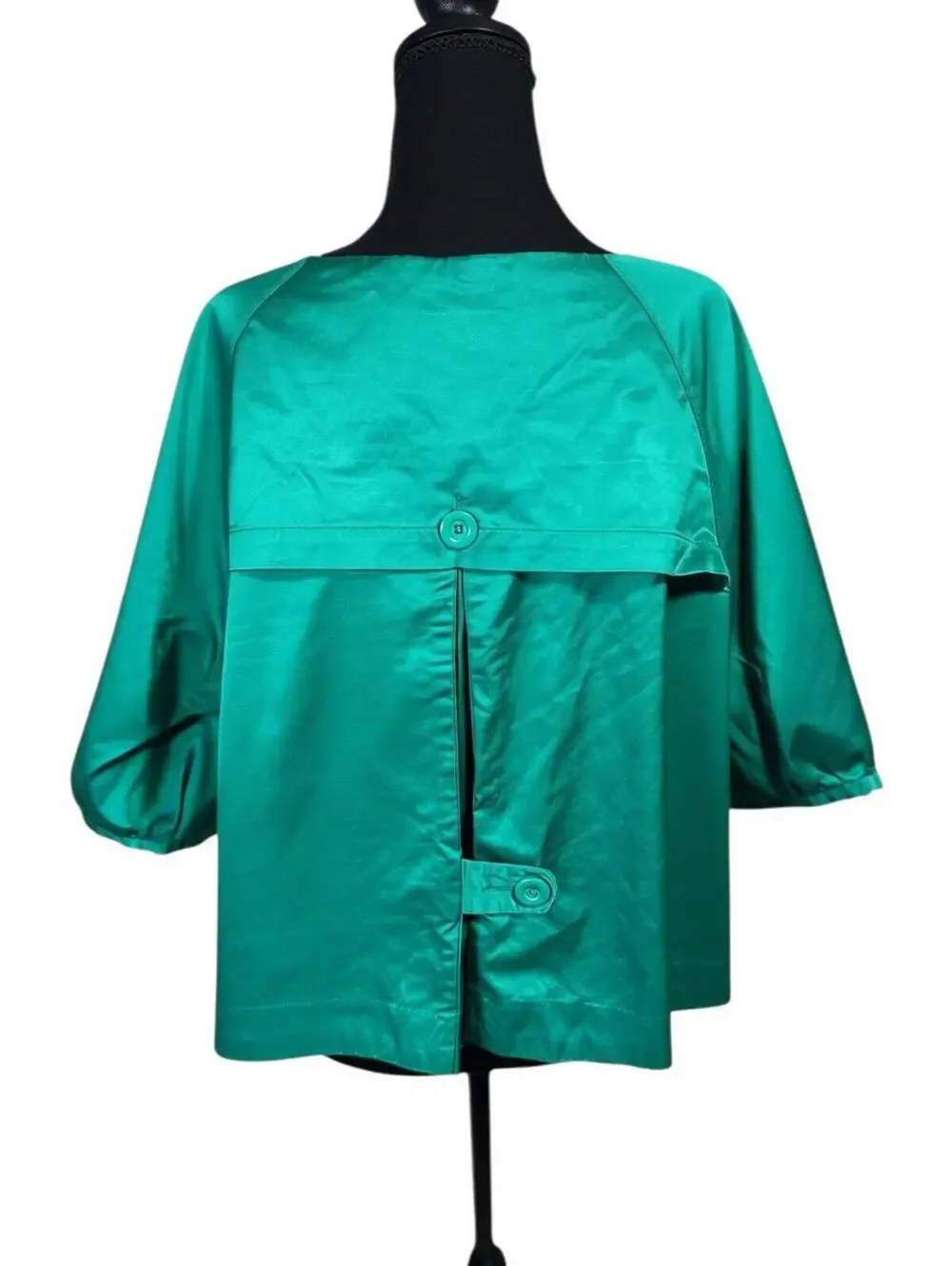 Y2K Elle Teal Cropped Swing Jacket Metallic Sheen Retro Chic - Picture 2 of 6